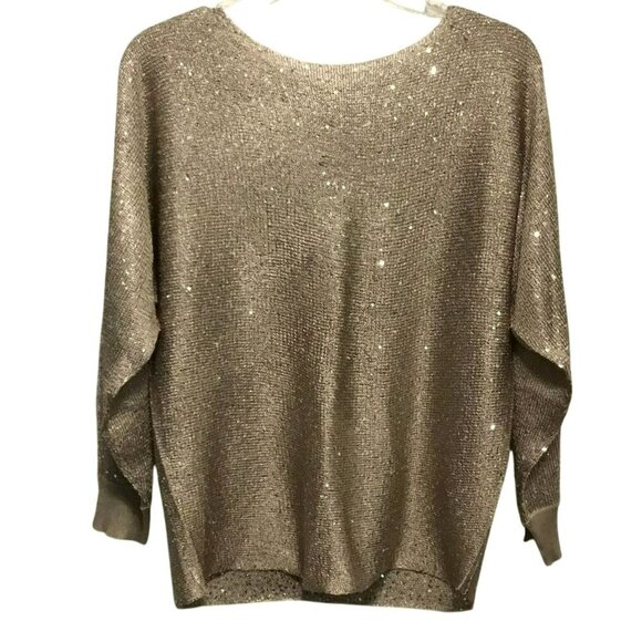 Alfani Petite Women's Drop Shoulder Sequined Sweater Sz Medium Petite in Taupe - Picture 1 of 11